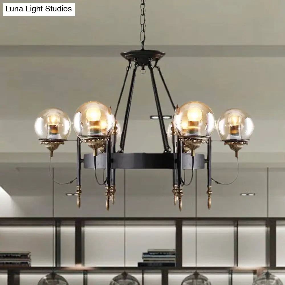 DecorBites™ Industrial 6-Light Clear Glass Globe Chandelier with Clock Detail - Modern Pendant Light for Living Room