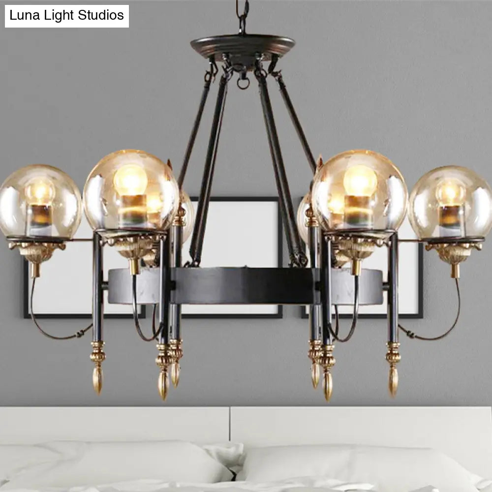 DecorBites™ Industrial 6-Light Clear Glass Globe Chandelier with Clock Detail - Modern Pendant Light for Living Room