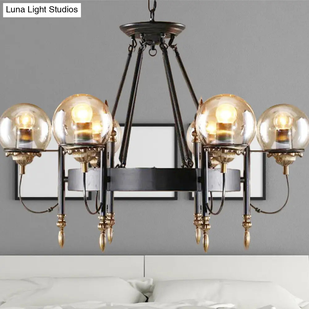 DecorBites™ Industrial 6-Light Clear Glass Globe Chandelier with Clock Detail - Modern Pendant Light for Living Room