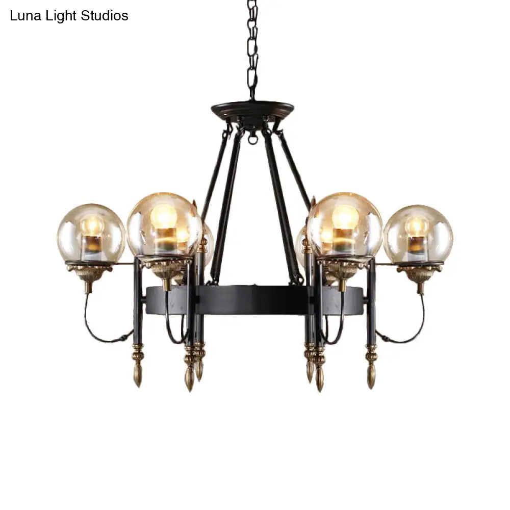DecorBites™ Industrial 6-Light Clear Glass Globe Chandelier with Clock Detail - Modern Pendant Light for Living Room