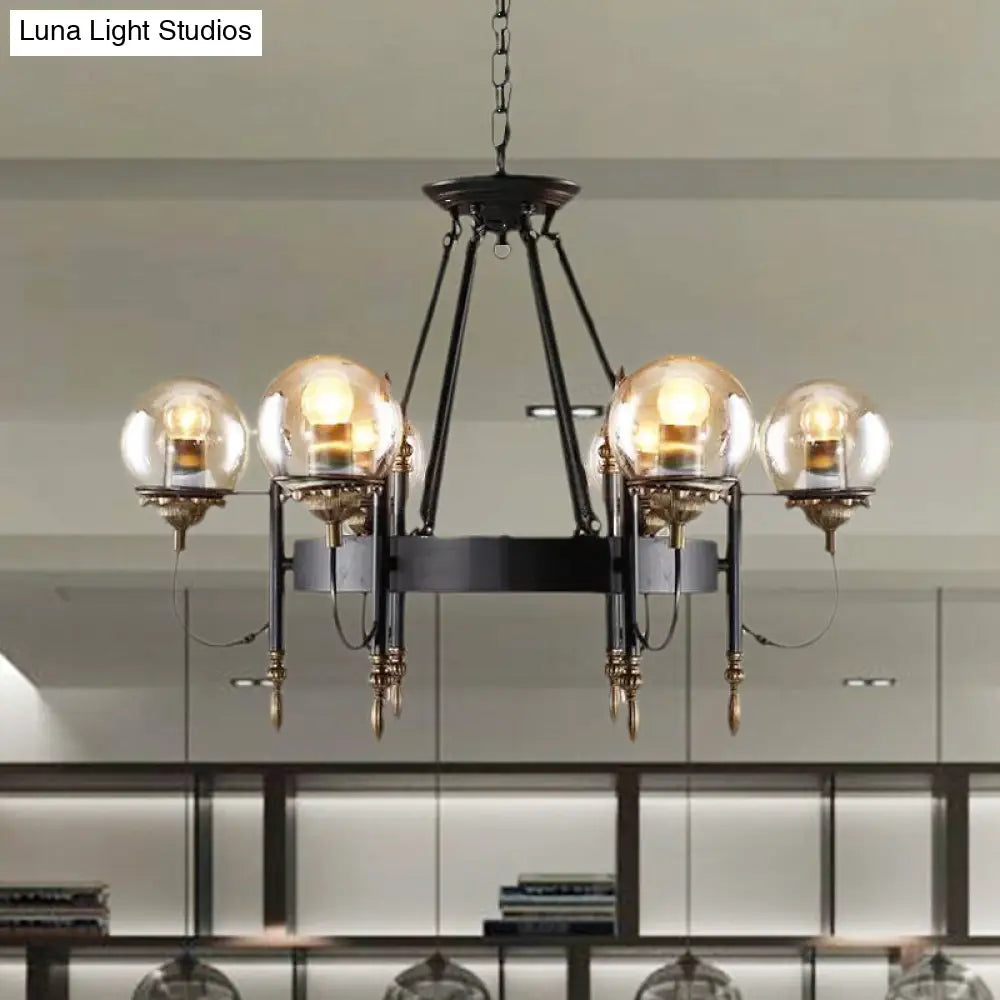 DecorBites™ Industrial 6-Light Clear Glass Globe Chandelier with Clock Detail - Modern Pendant Light for Living Room
