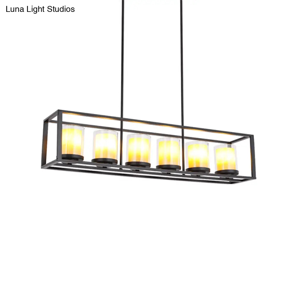 DecorBites™ Industrial Amber Cylinder Island Light Fixture - Clear Glass & Marble - Kitchen Hanging Lamp (3/5/6-Bulb) - Rectangle Frame