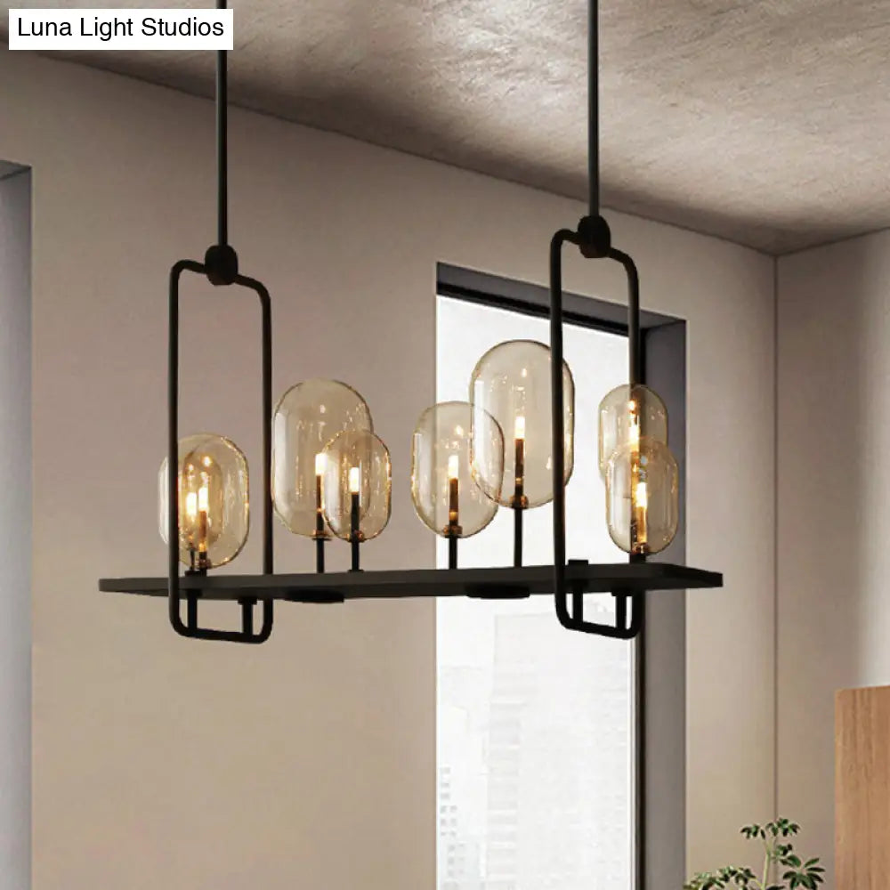 DecorBites™ Industrial Amber Glass Hanging Light Fixture - Capsule Restaurant Island Lighting (6/8 Bulbs, Black)