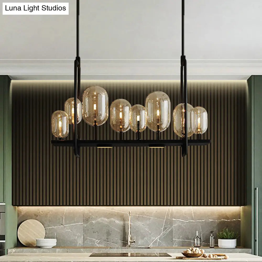 DecorBites™ Industrial Amber Glass Hanging Light Fixture - Capsule Restaurant Island Lighting (6/8 Bulbs, Black)