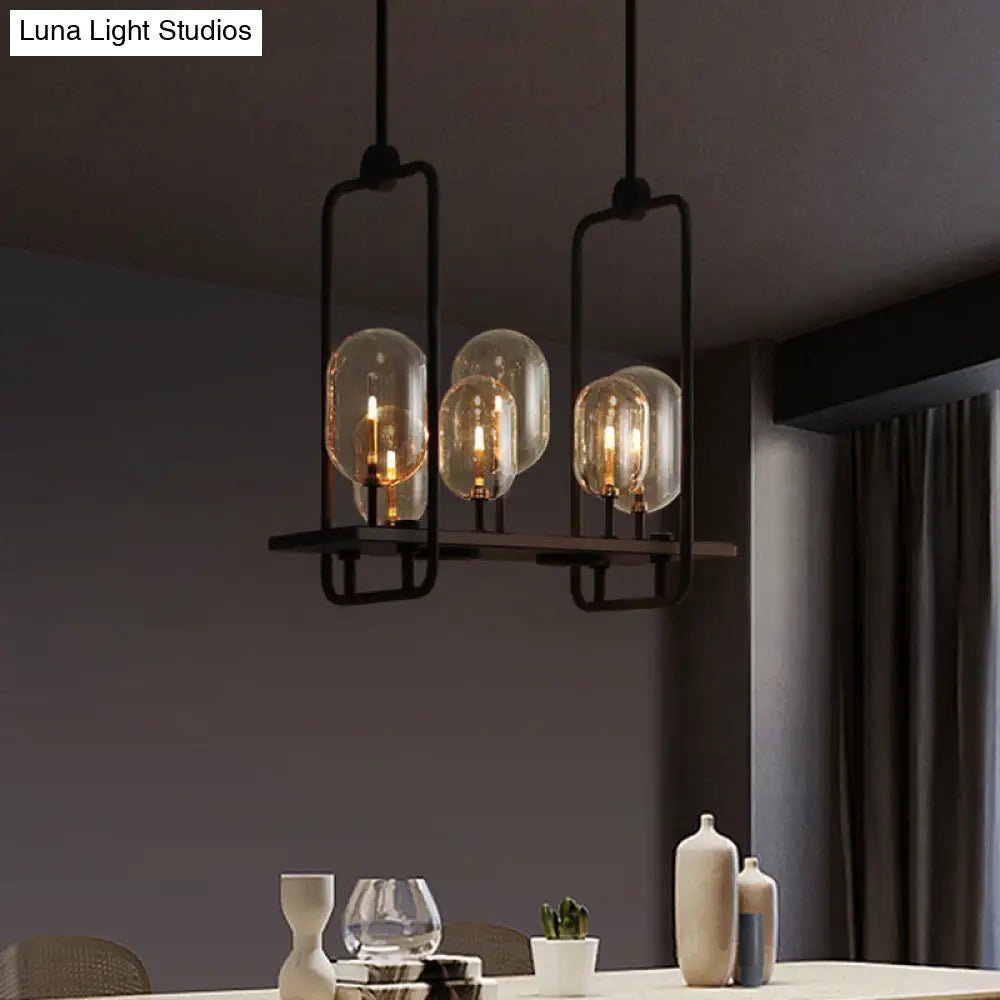 DecorBites™ Industrial Amber Glass Hanging Light Fixture - Capsule Restaurant Island Lighting (6/8 Bulbs, Black)
