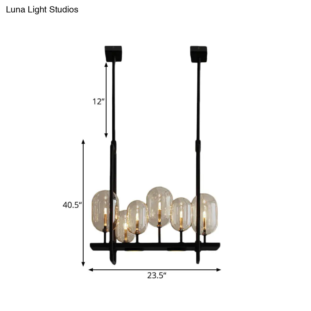 DecorBites™ Industrial Amber Glass Hanging Light Fixture - Capsule Restaurant Island Lighting (6/8 Bulbs, Black)