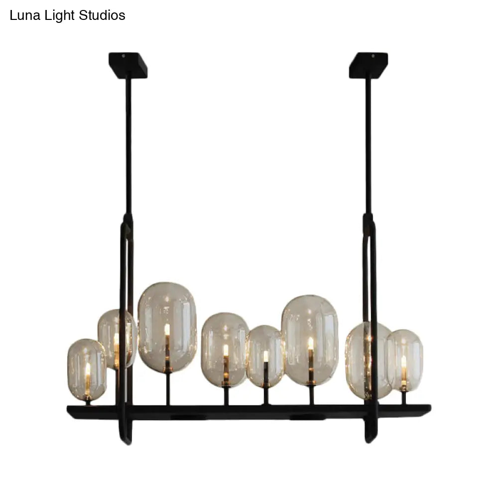 DecorBites™ Industrial Amber Glass Hanging Light Fixture - Capsule Restaurant Island Lighting (6/8 Bulbs, Black)