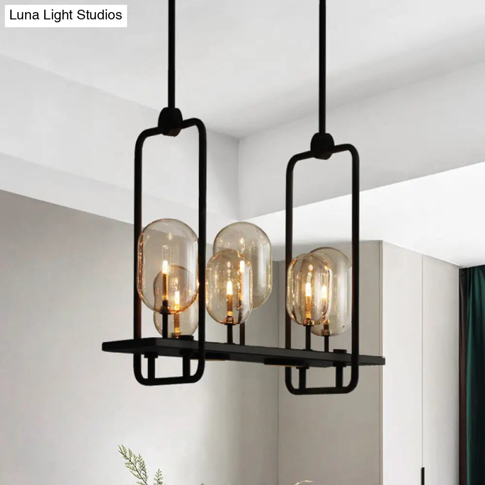 DecorBites™ Industrial Amber Glass Hanging Light Fixture - Capsule Restaurant Island Lighting (6/8 Bulbs, Black)