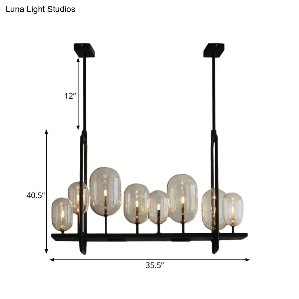 DecorBites™ Industrial Amber Glass Hanging Light Fixture - Capsule Restaurant Island Lighting (6/8 Bulbs, Black)