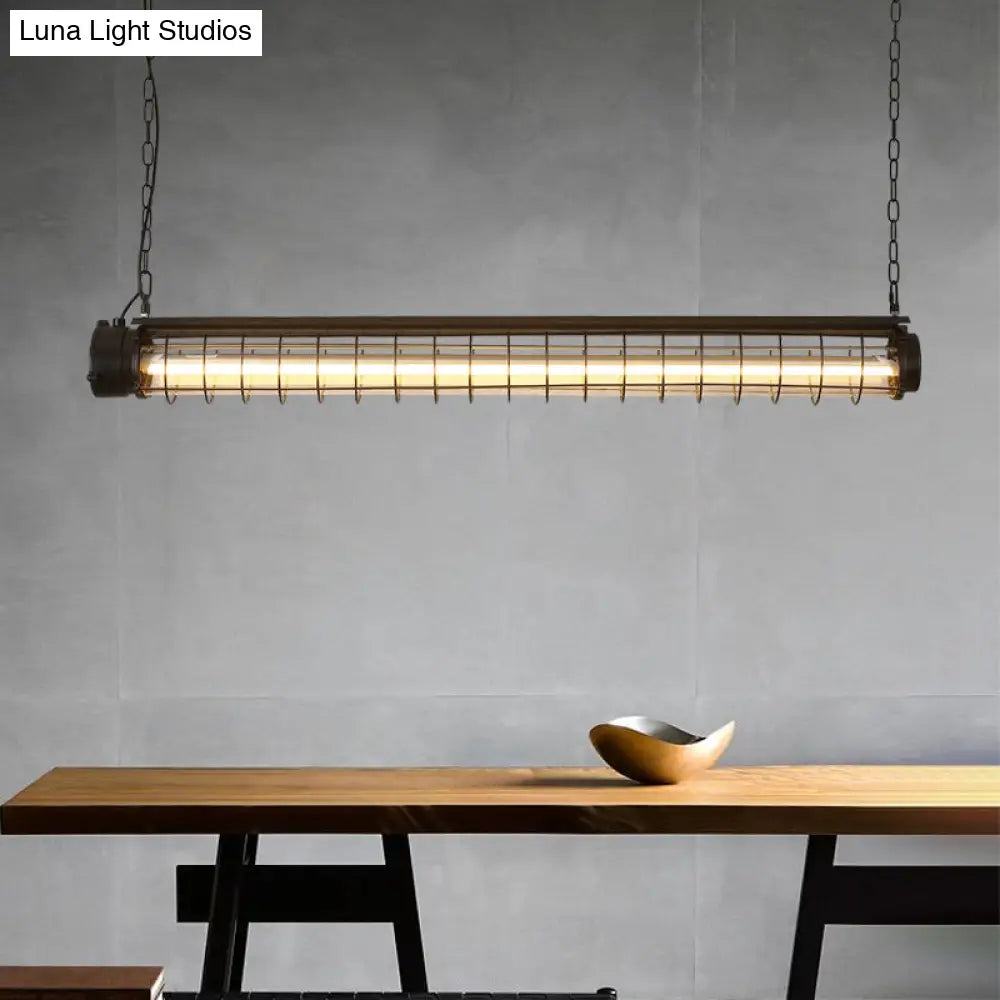 DecorBites™ Industrial Black Cage Island Pendant - Tubular Design for Dining Room Ceiling