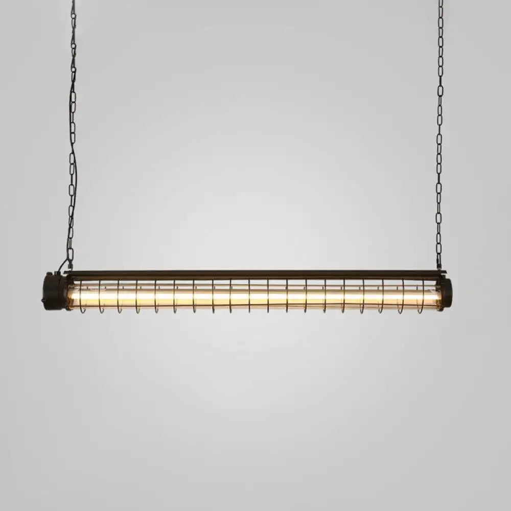 DecorBites™ Industrial Black Cage Island Pendant - Tubular Design for Dining Room Ceiling