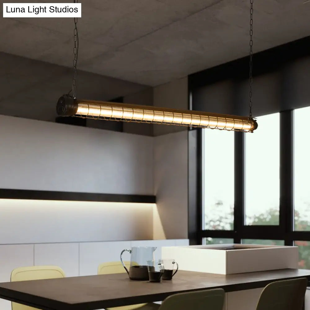 DecorBites™ Industrial Black Cage Island Pendant - Tubular Design for Dining Room Ceiling