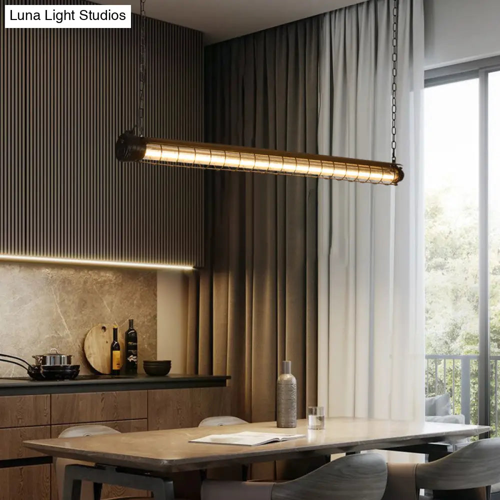 DecorBites™ Industrial Black Cage Island Pendant - Tubular Design for Dining Room Ceiling