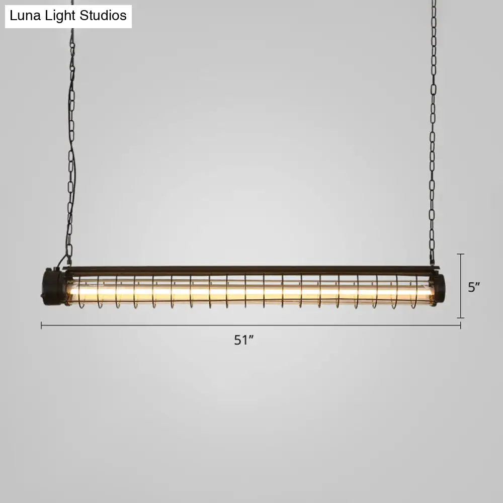 DecorBites™ Industrial Black Cage Island Pendant - Tubular Design for Dining Room Ceiling
