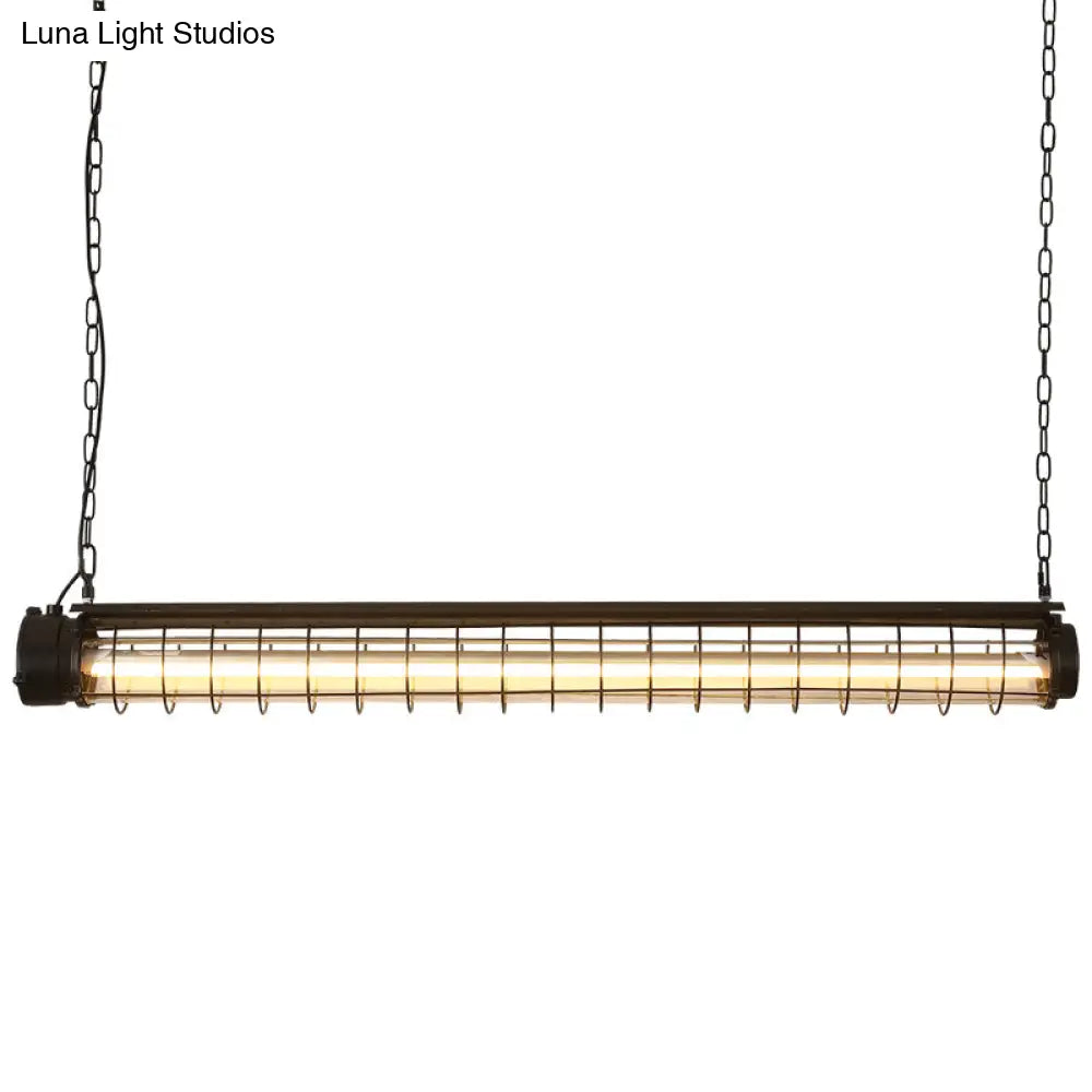 DecorBites™ Industrial Black Cage Island Pendant - Tubular Design for Dining Room Ceiling