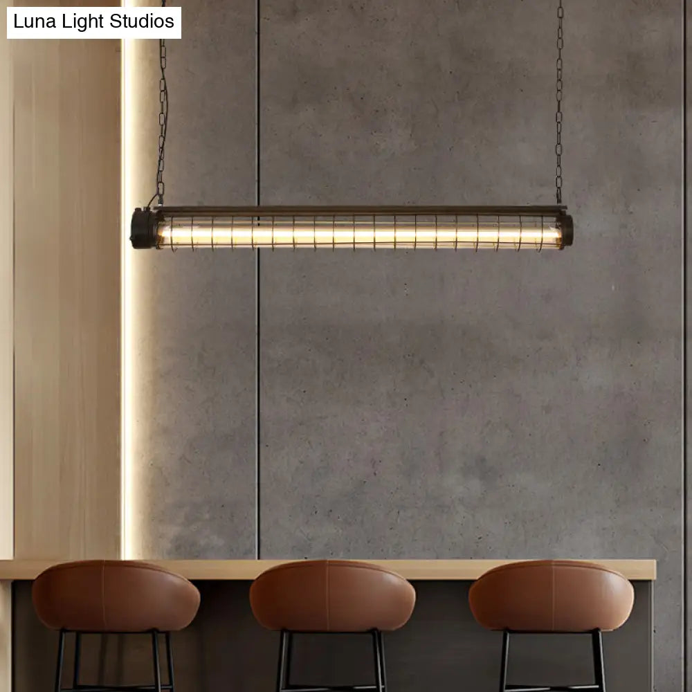 DecorBites™ Industrial Black Cage Island Pendant - Tubular Design for Dining Room Ceiling