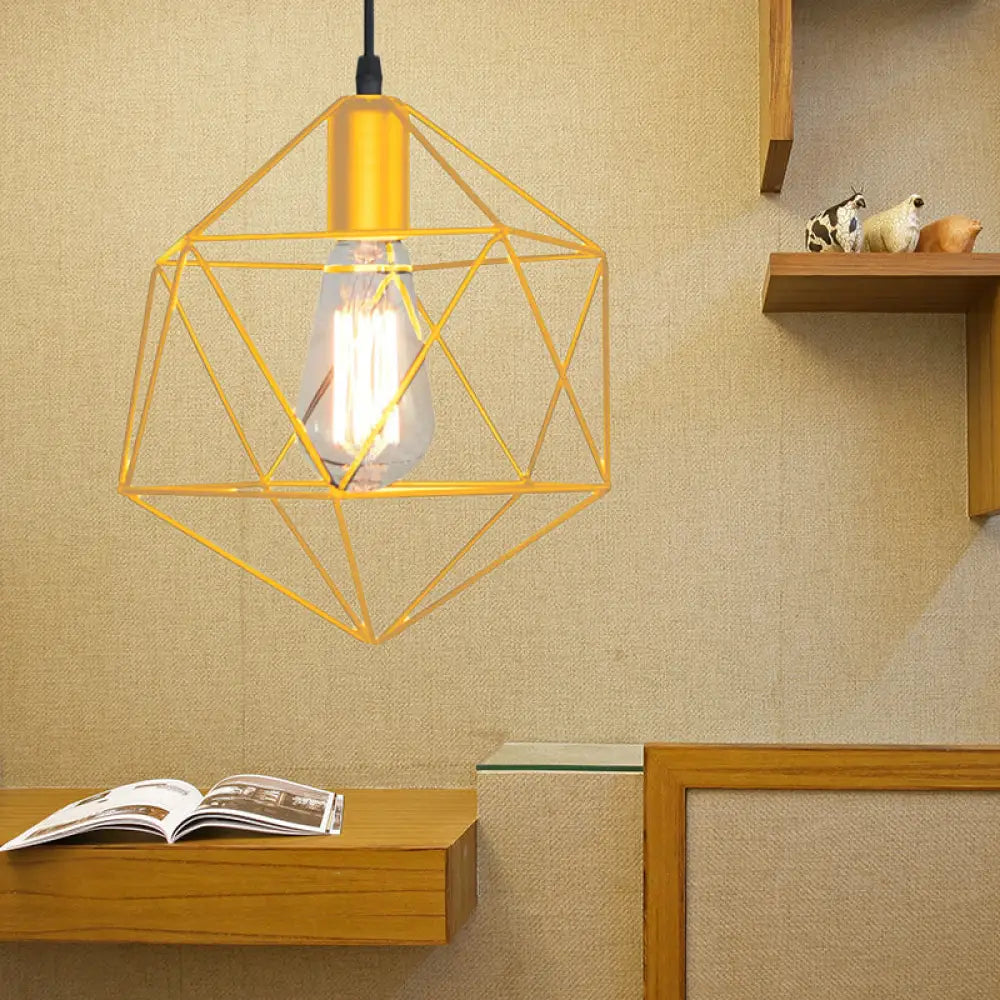 DecorBites™ Industrial Black/Gold Geometric Cage Pendant Light - Metal Hanging Lamp for Kitchen Island