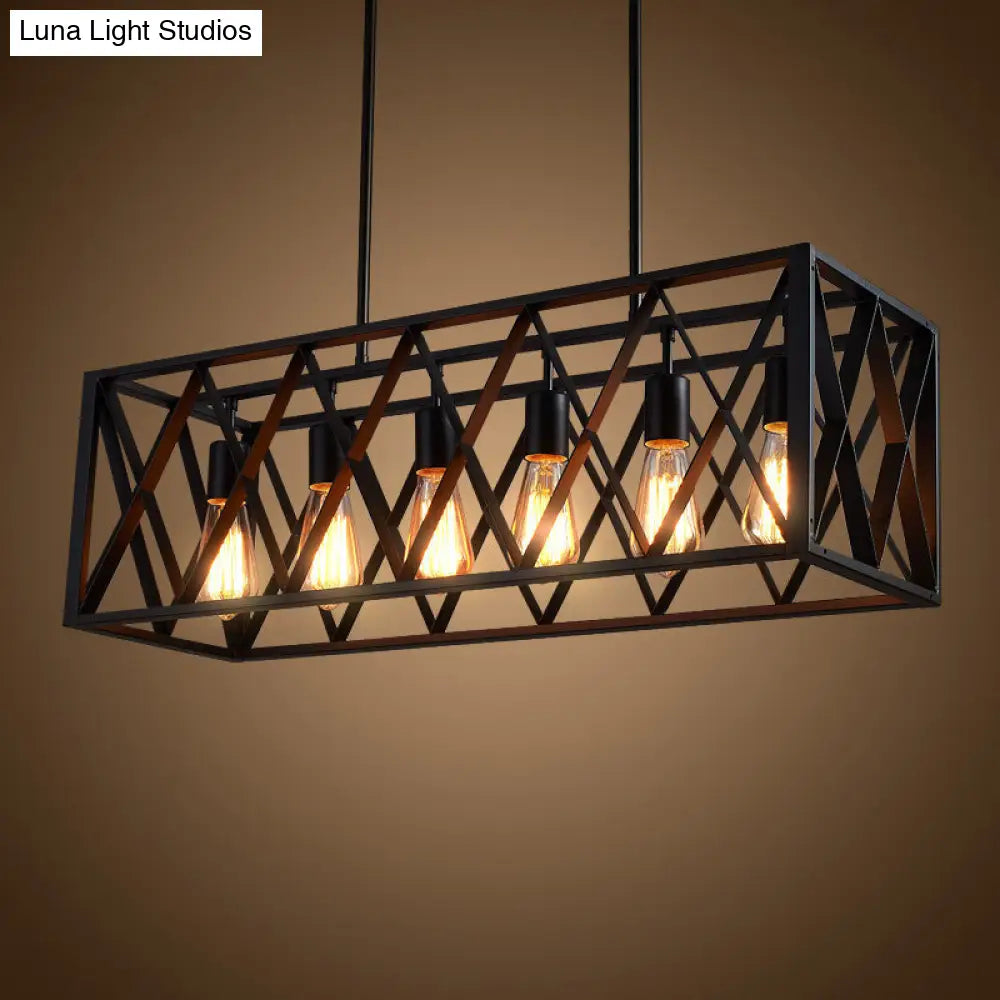 DecorBites™ Industrial Black Iron Pendant Light with Rectangle Frame - Perfect for Restaurants and Hanging Over Islands