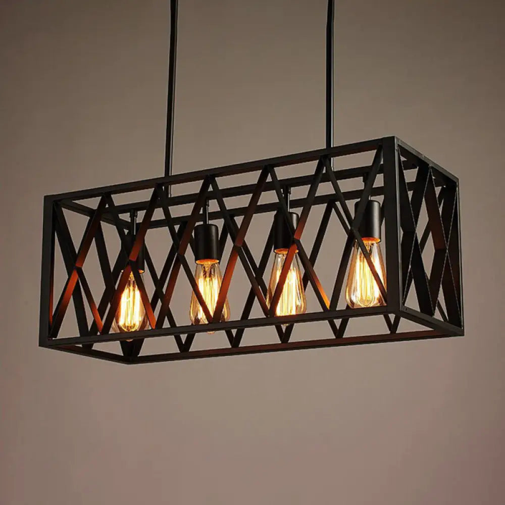 DecorBites™ Industrial Black Iron Pendant Light with Rectangle Frame - Perfect for Restaurants and Hanging Over Islands