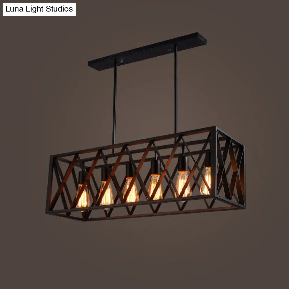DecorBites™ Industrial Black Iron Pendant Light with Rectangle Frame - Perfect for Restaurants and Hanging Over Islands