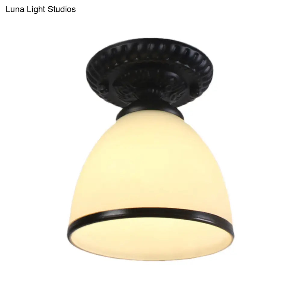 DecorBites™ Industrial Black Semi Flush Ceiling Light with Milky Glass Shade – Perfect for Gallery