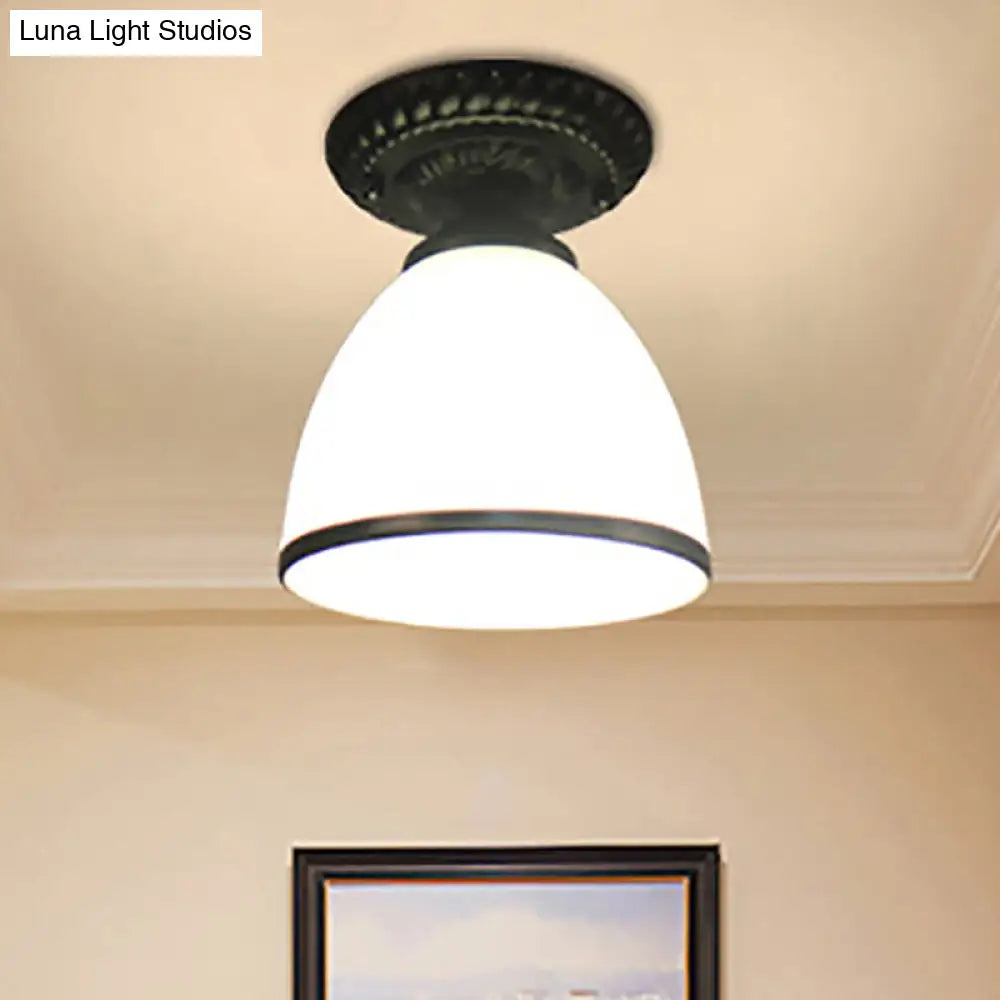 DecorBites™ Industrial Black Semi Flush Ceiling Light with Milky Glass Shade – Perfect for Gallery