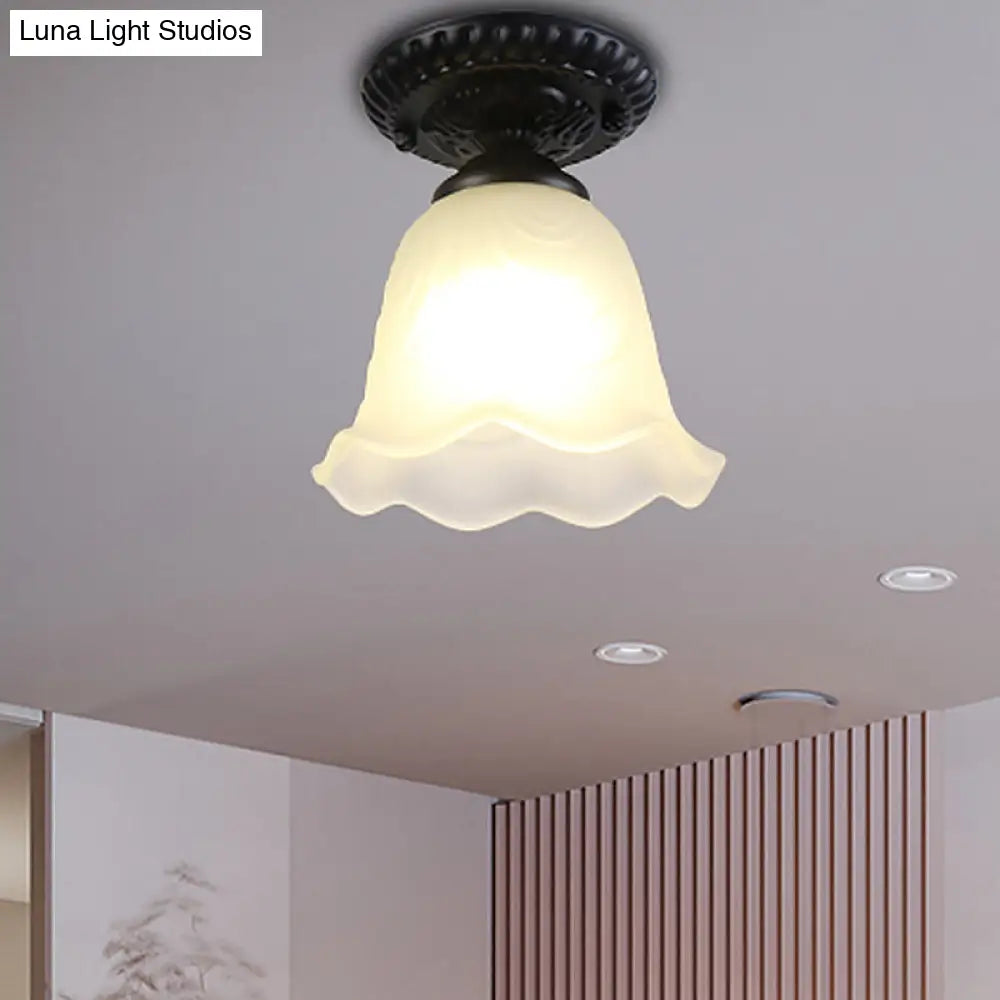 DecorBites™ Industrial Black Semi Flush Ceiling Light with Milky Glass Shade – Perfect for Gallery