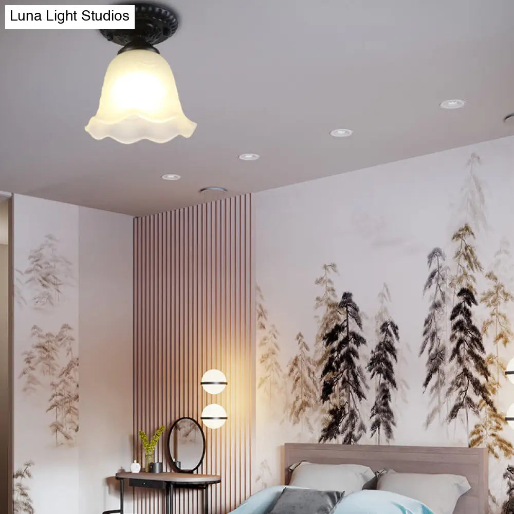 DecorBites™ Industrial Black Semi Flush Ceiling Light with Milky Glass Shade – Perfect for Gallery