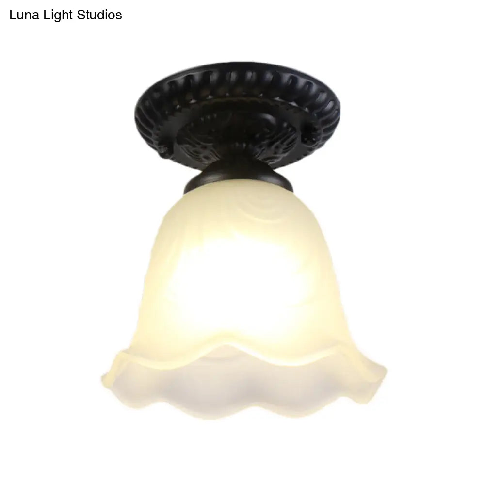 DecorBites™ Industrial Black Semi Flush Ceiling Light with Milky Glass Shade – Perfect for Gallery