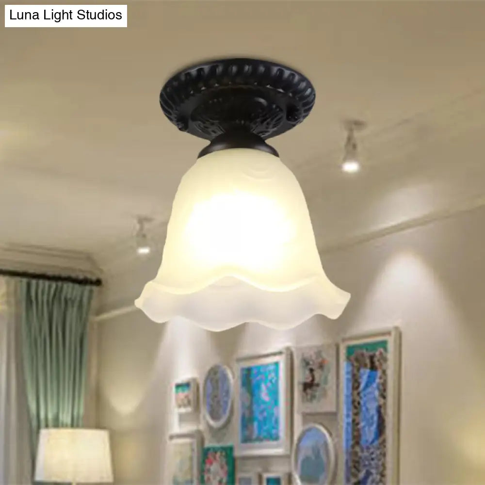 DecorBites™ Industrial Black Semi Flush Ceiling Light with Milky Glass Shade – Perfect for Gallery