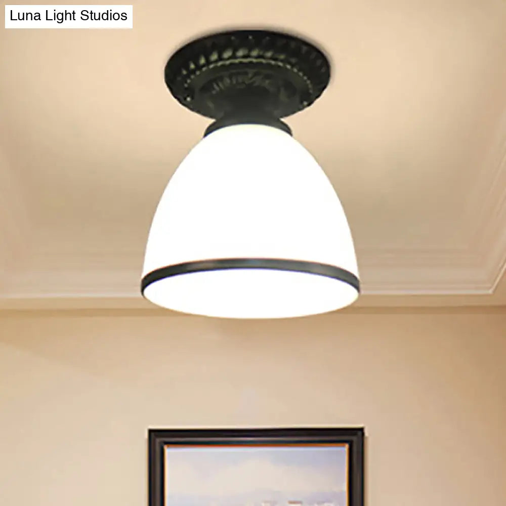 DecorBites™ Industrial Black Semi Flush Ceiling Light with Milky Glass Shade – Perfect for Gallery
