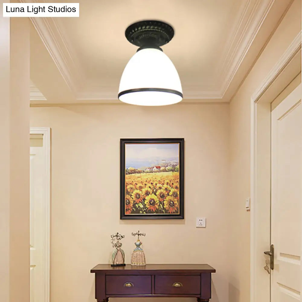 DecorBites™ Industrial Black Semi Flush Ceiling Light with Milky Glass Shade – Perfect for Gallery