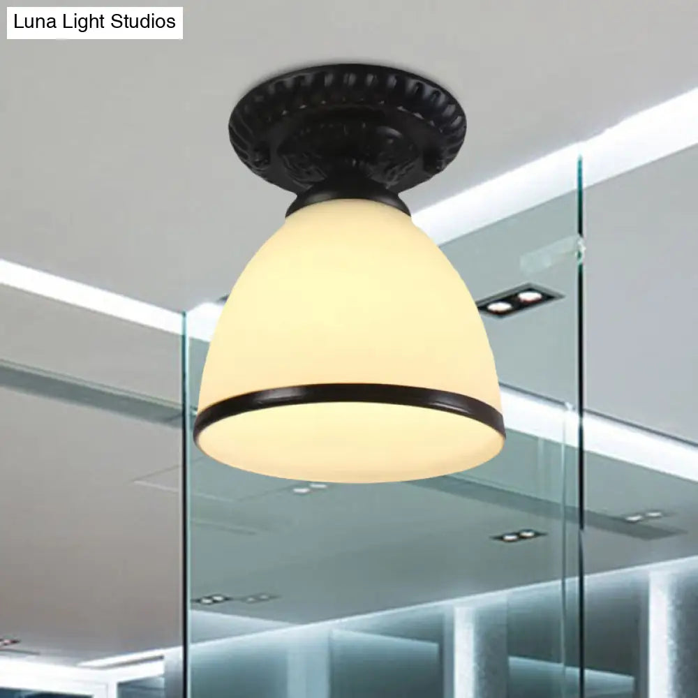 DecorBites™ Industrial Black Semi Flush Ceiling Light with Milky Glass Shade – Perfect for Gallery
