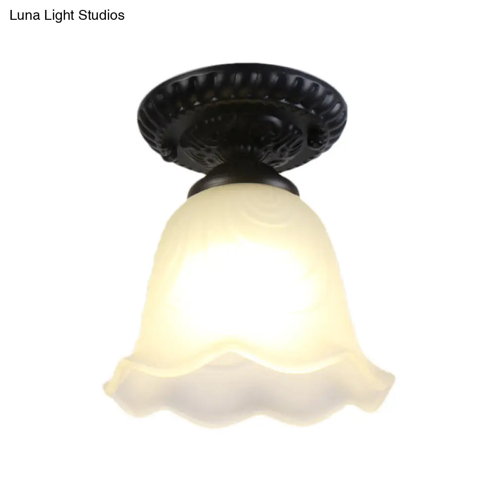 DecorBites™ Industrial Black Semi Flush Ceiling Light with Milky Glass Shade – Perfect for Gallery