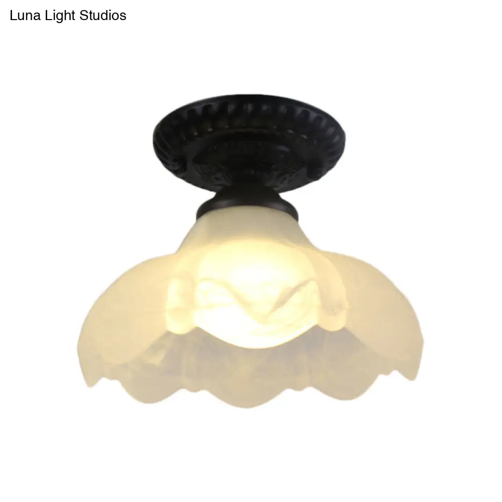 DecorBites™ Industrial Black Semi Flush Ceiling Light with Milky Glass Shade – Perfect for Gallery