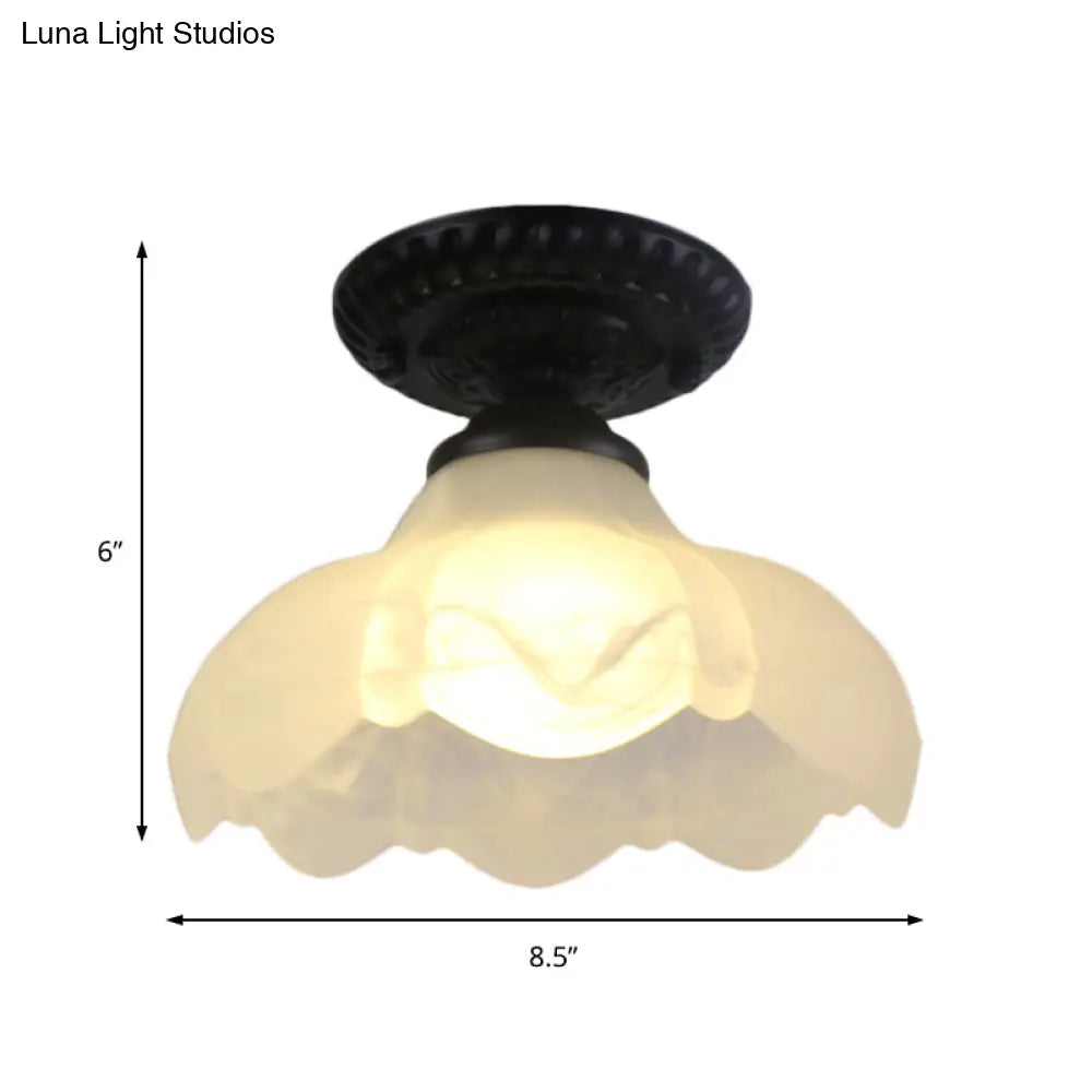 DecorBites™ Industrial Black Semi Flush Ceiling Light with Milky Glass Shade – Perfect for Gallery