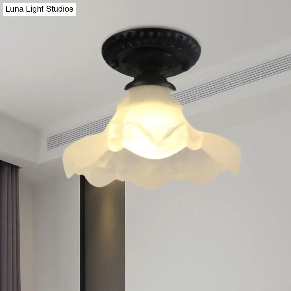 DecorBites™ Industrial Black Semi Flush Ceiling Light with Milky Glass Shade – Perfect for Gallery