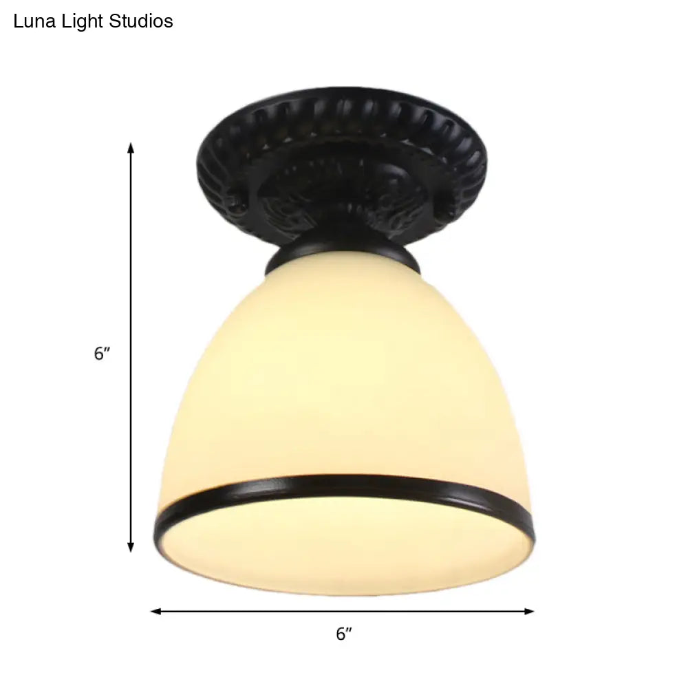 DecorBites™ Industrial Black Semi Flush Ceiling Light with Milky Glass Shade – Perfect for Gallery
