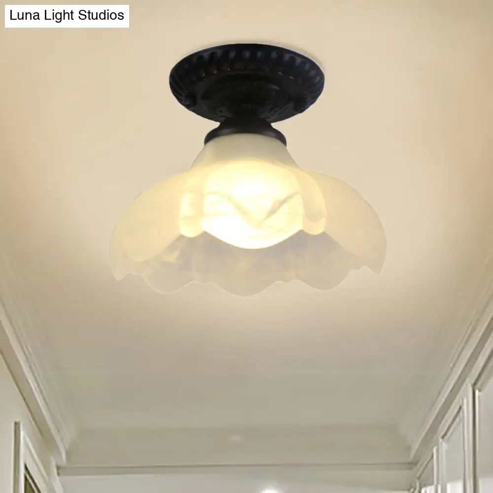 DecorBites™ Industrial Black Semi Flush Ceiling Light with Milky Glass Shade – Perfect for Gallery