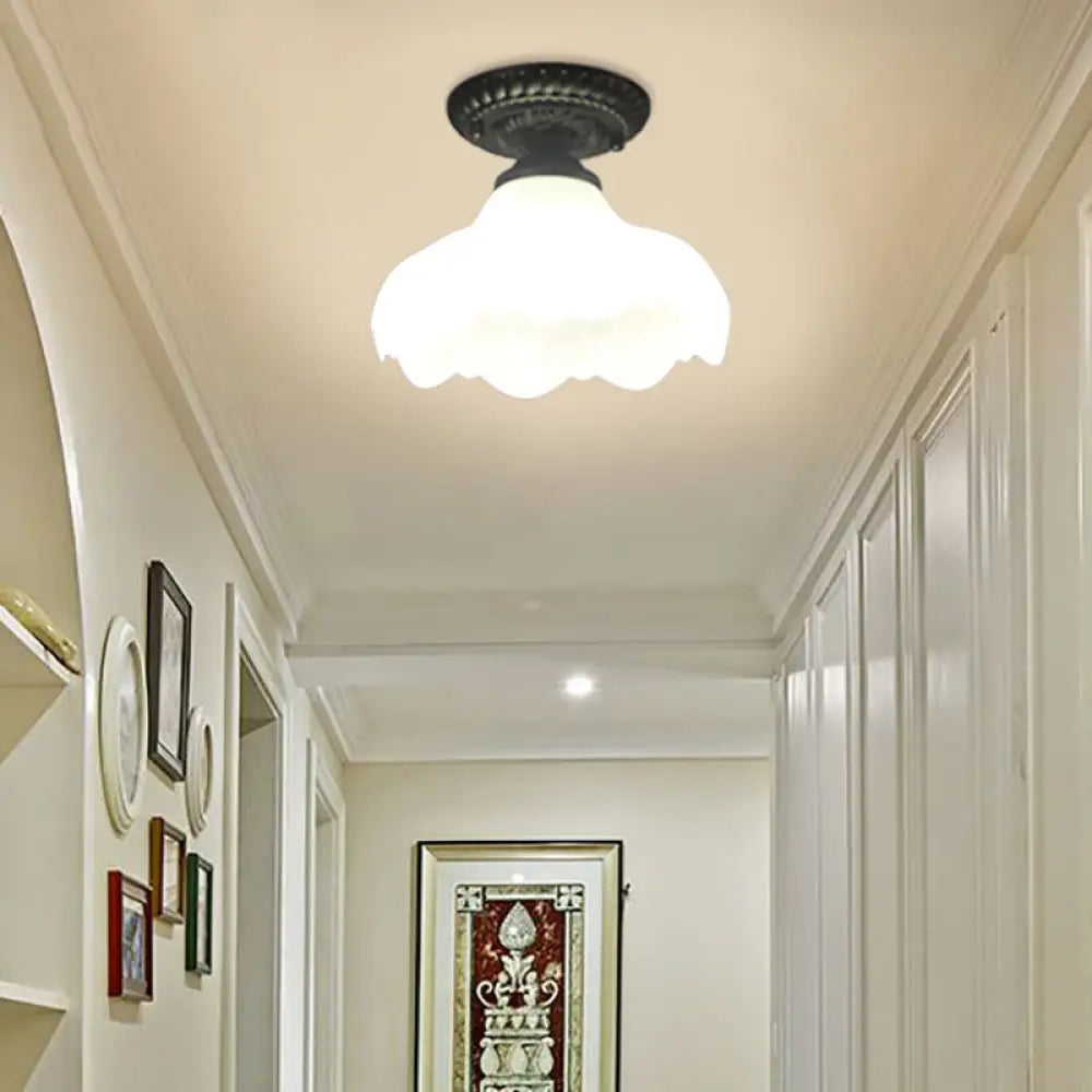 DecorBites™ Industrial Black Semi Flush Ceiling Light with Milky Glass Shade – Perfect for Gallery