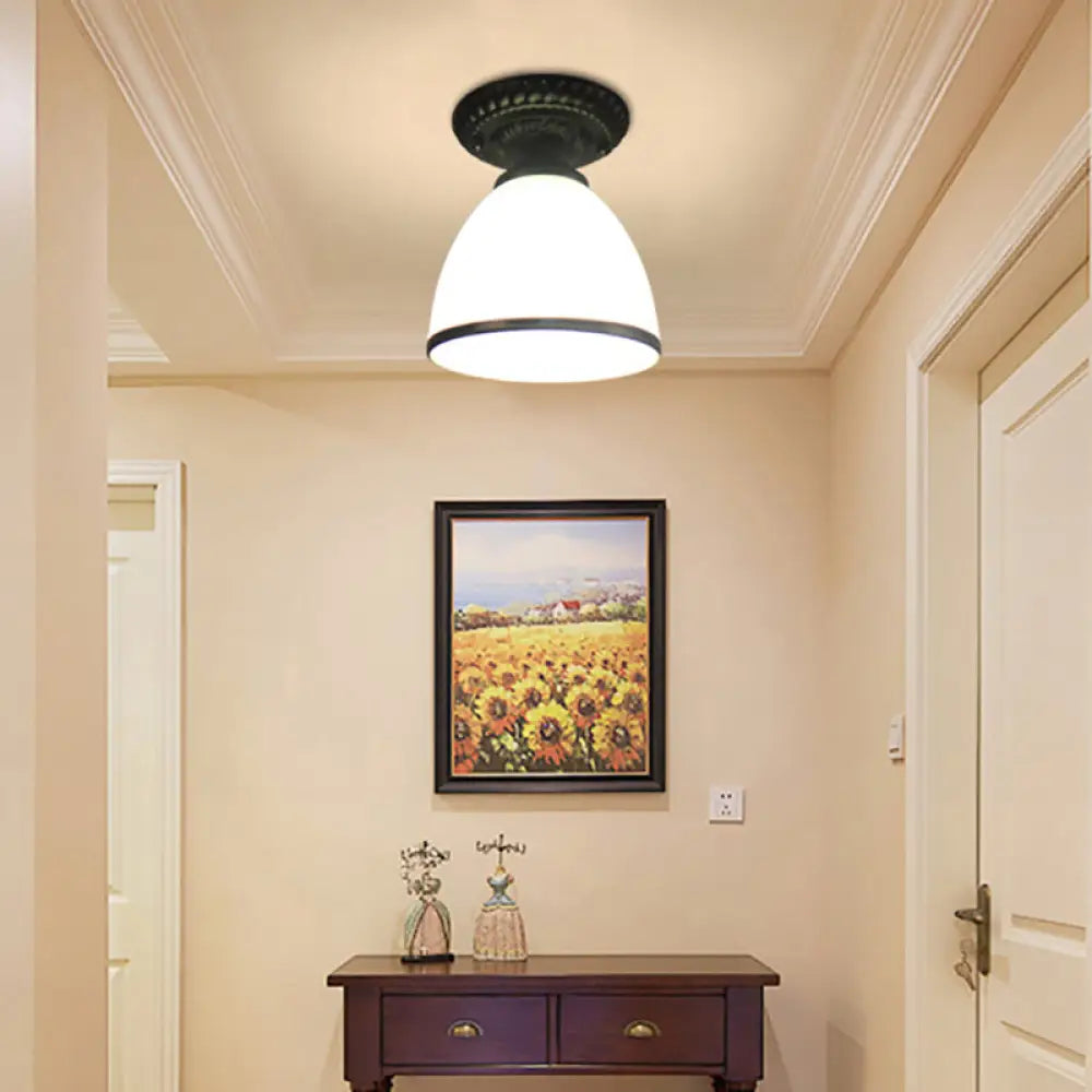 DecorBites™ Industrial Black Semi Flush Ceiling Light with Milky Glass Shade – Perfect for Gallery