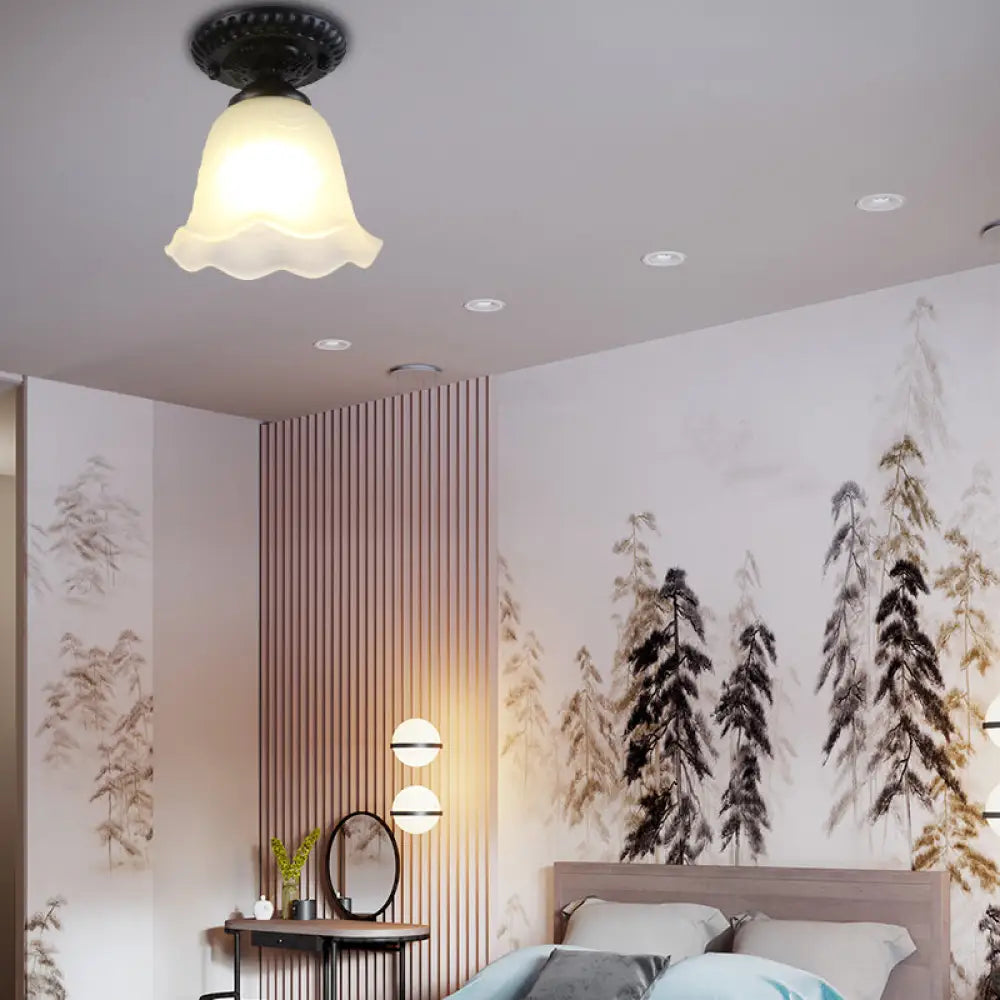 DecorBites™ Industrial Black Semi Flush Ceiling Light with Milky Glass Shade – Perfect for Gallery