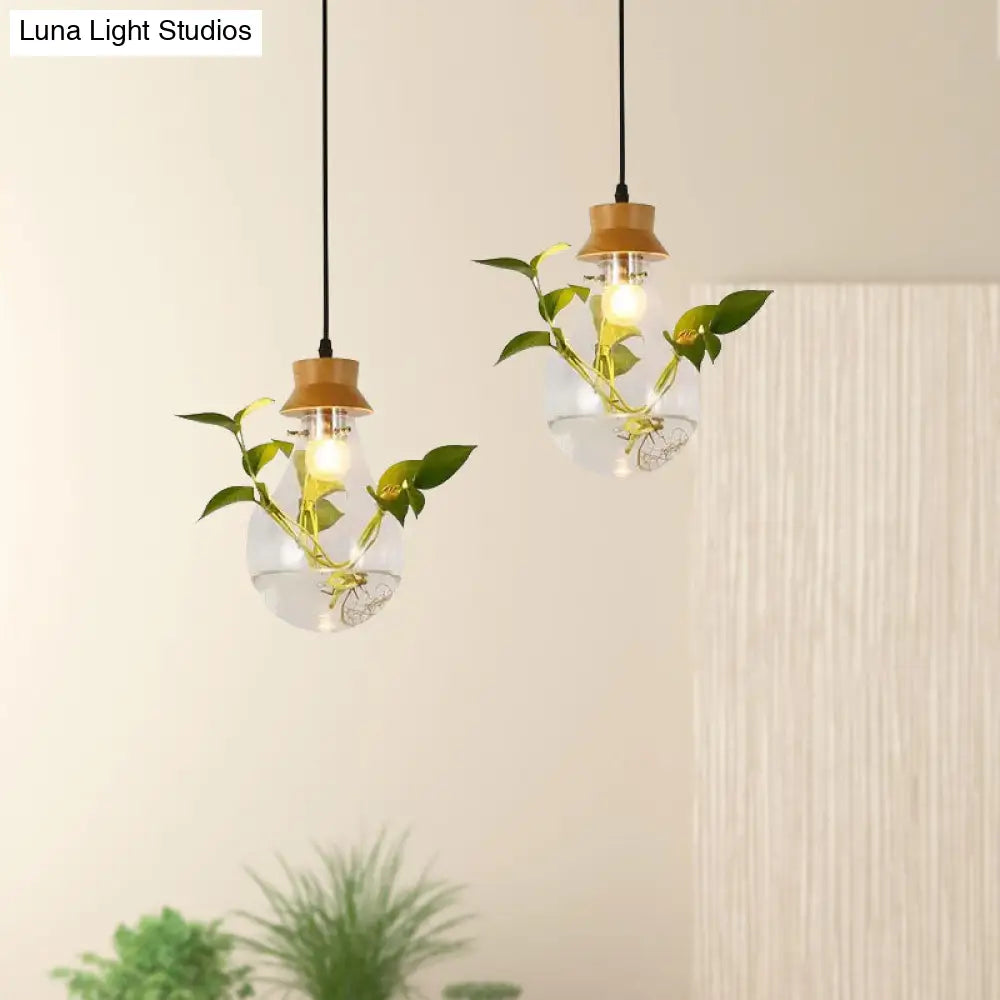 DecorBites™ Industrial Clear Glass Dining Room Pendant Light Kit with Exposed Bulb and Wood Cap
