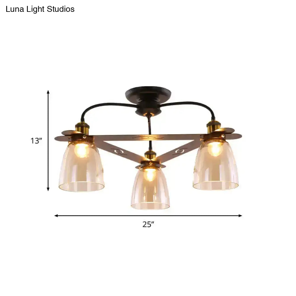 DecorBites™ Industrial Cognac Glass Bell Semi Flush Ceiling Lamp (3/5/6 Heads) in Aged Brass - Perfect for Living Room