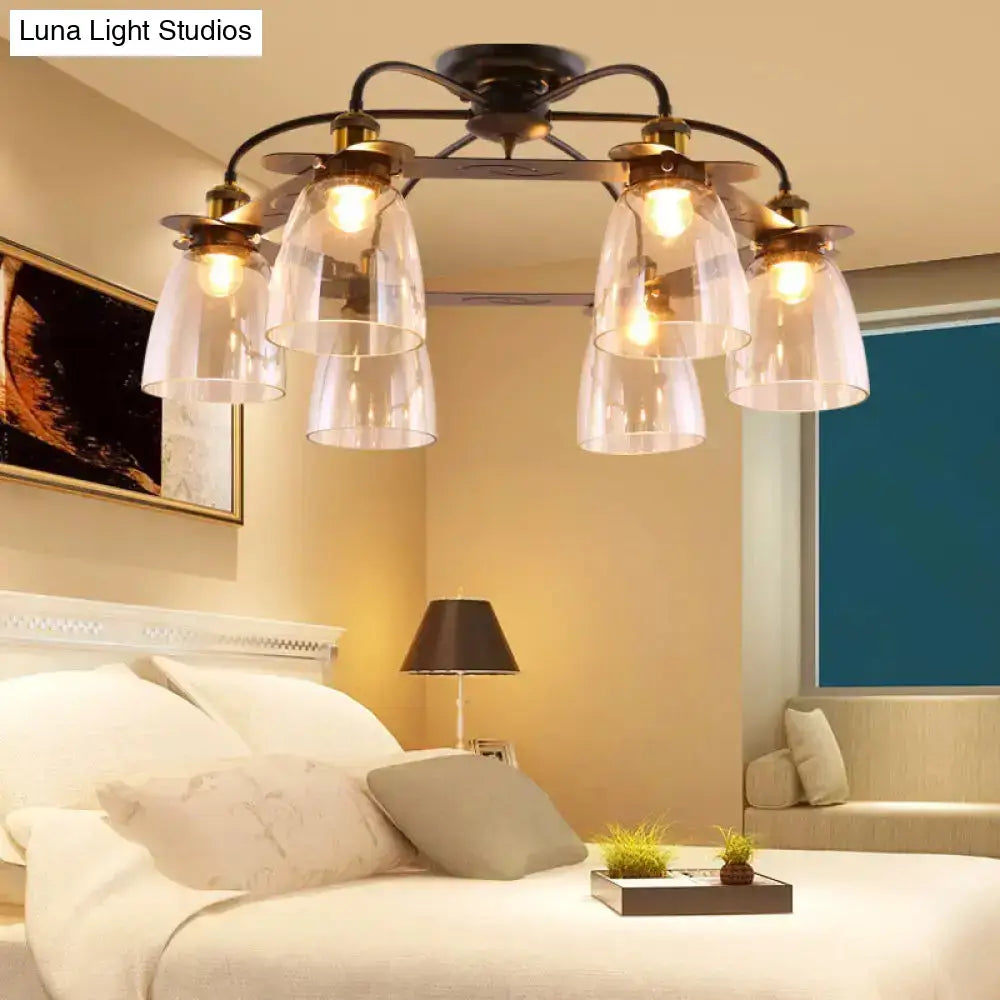 DecorBites™ Industrial Cognac Glass Bell Semi Flush Ceiling Lamp (3/5/6 Heads) in Aged Brass - Perfect for Living Room
