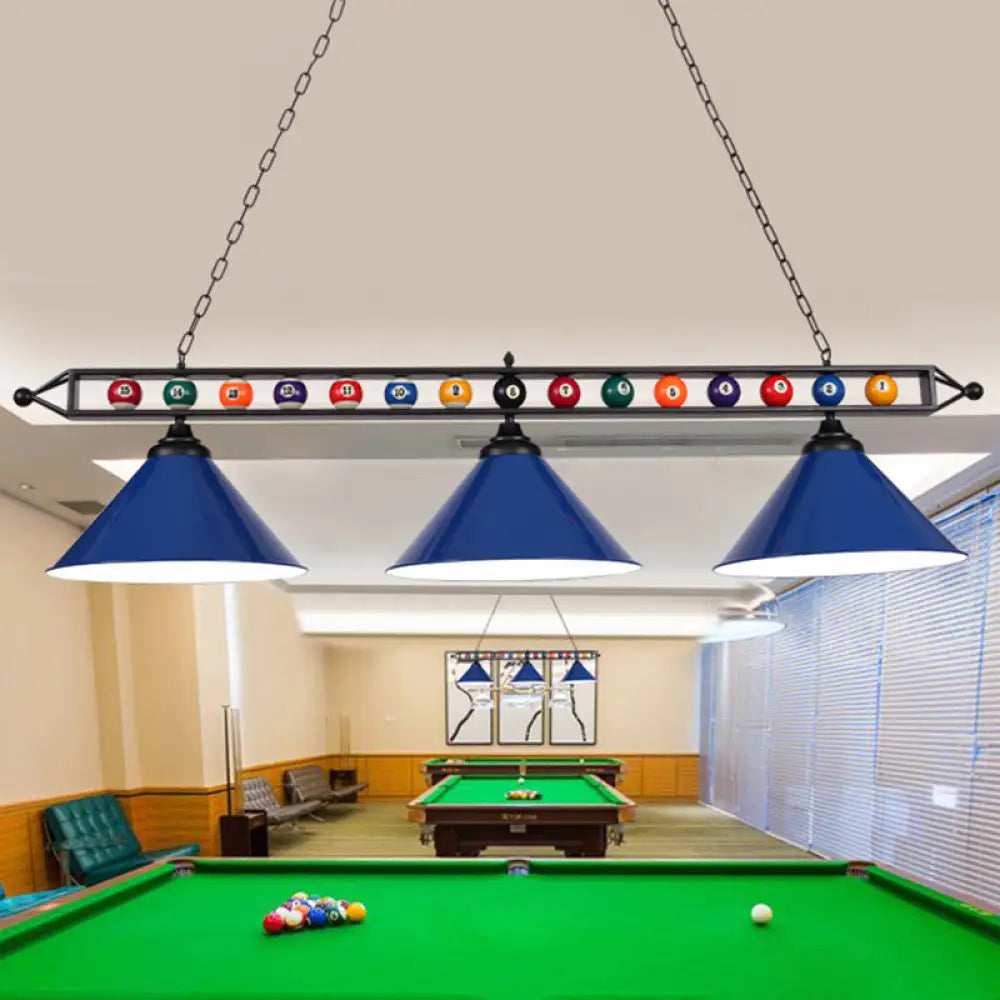 DecorBites™ Industrial Conical Metal Billiard Lamp with Country Club Island Light & Rolled Edge