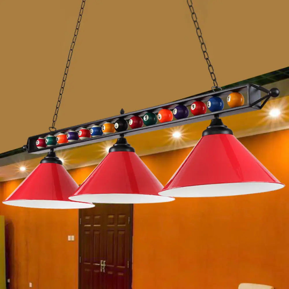DecorBites™ Industrial Conical Metal Billiard Lamp with Country Club Island Light & Rolled Edge