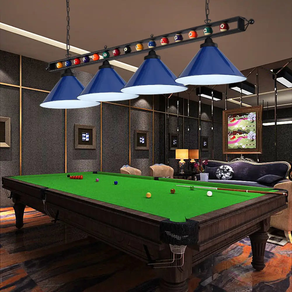 DecorBites™ Industrial Conical Metal Billiard Lamp with Country Club Island Light & Rolled Edge