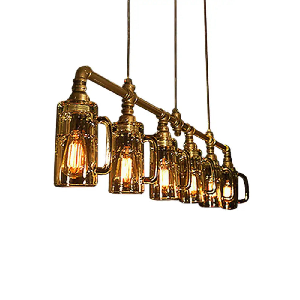 DecorBites™ Industrial Hanging Beer Mug Bar Light with Clear Glass and 6 Gold Bulbs