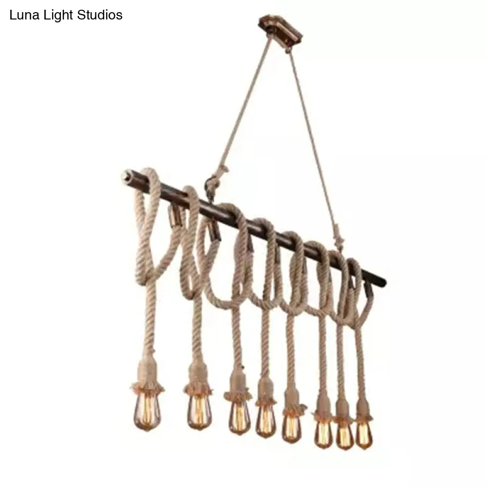 DecorBites™ Industrial Hemp Rope Bronze Linear Bar Suspension Light Fixture